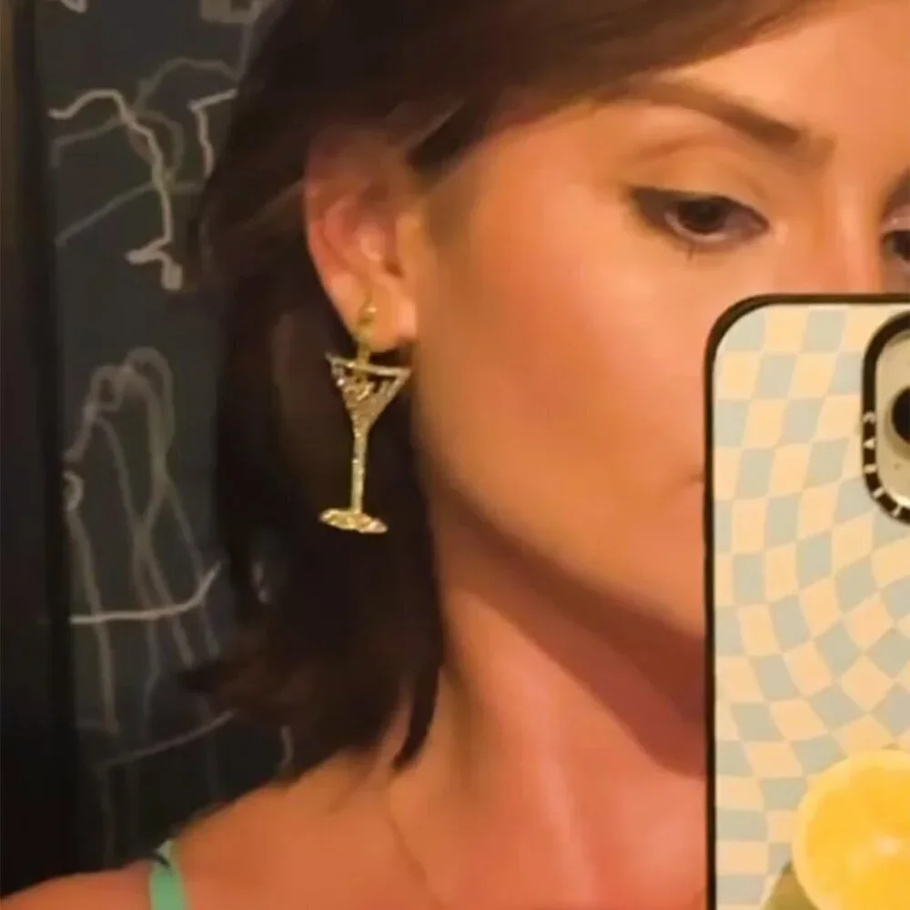 Food & Drink Martini Earrings Brass Glass Dangle Costume Jewelry Women